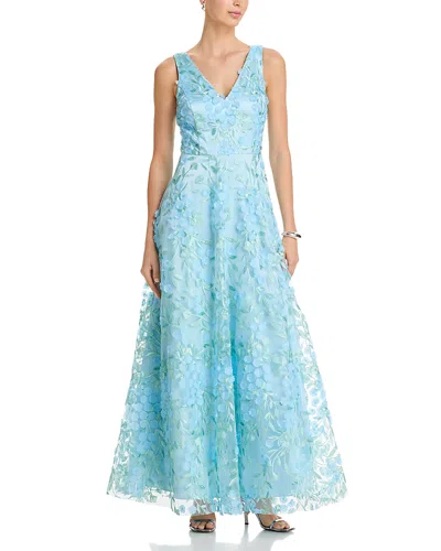 Eliza J Embroidered 3d Applique Gown In Blue