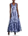 Eliza J Embroidered 3d Applique Gown In Navy Blue