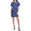 Eliza J Women's Floral Embroidered Puff-sleeve Sheath Dress In Navy Multi