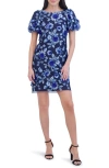 Eliza J Women's Floral Embroidered Puff-sleeve Sheath Dress In Navy Multi