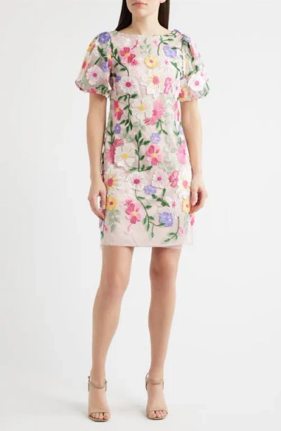 Eliza J Embroidered Floral Cocktail Shift Dress In Multi
