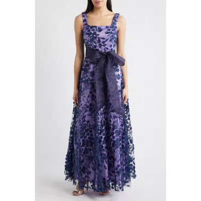Eliza J Embroidered Floral Illusion Ballgown In Blue