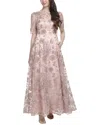 Eliza J Embroidered Mesh Gown In Pink