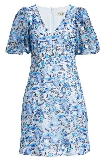Eliza J Embroidered Puff Sleeve Cocktail Dress In Multi