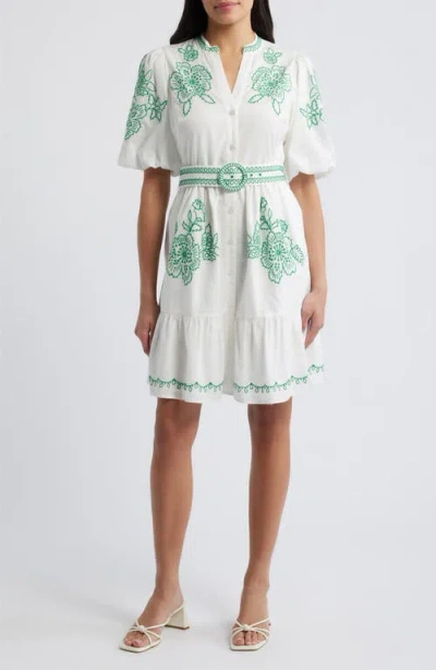 Eliza J Embroidered Short Sleeve Cotton Shirtdress In White