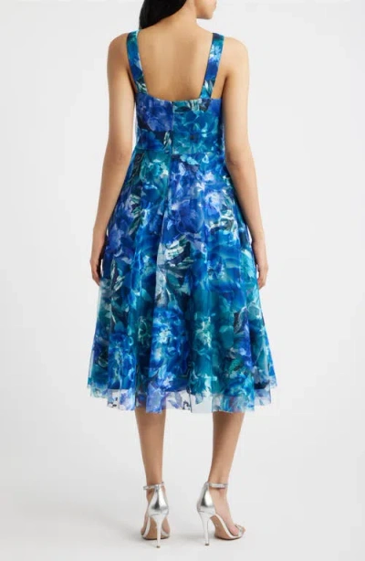 Eliza J Embroidered Sleeveless Fit & Flare Cocktail Dress In Blue