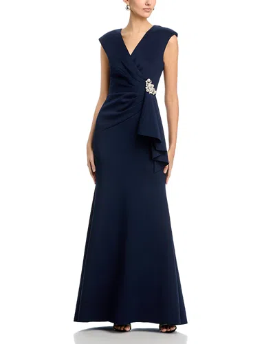 Eliza J Extended Shoulder Drape Front Gown In Blue