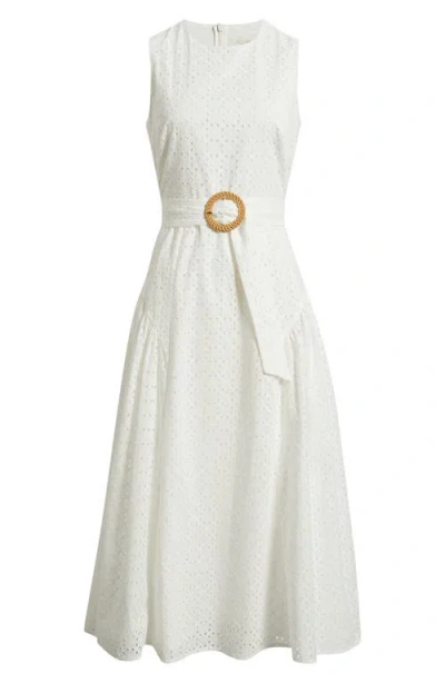 Eliza J Eyelet Belted Sleeveless Maxi Dress In White