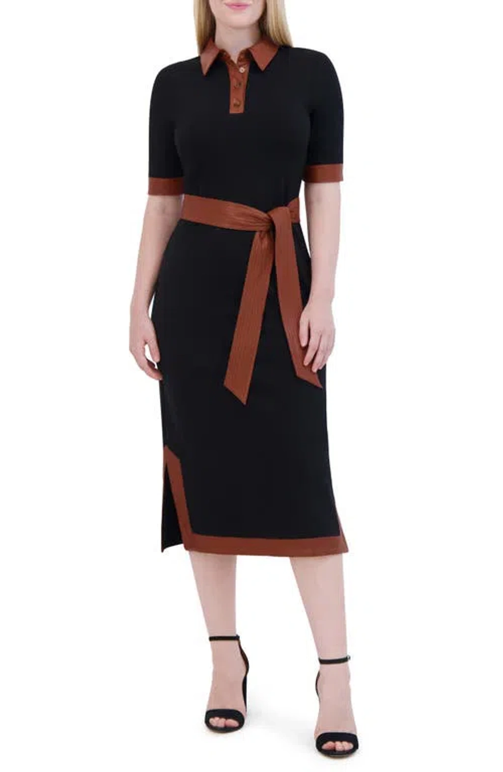 dark brown waist tie midi dress Mint Velvet Brown Tie Detail Midi Dress | Size XS | Brown main image 1