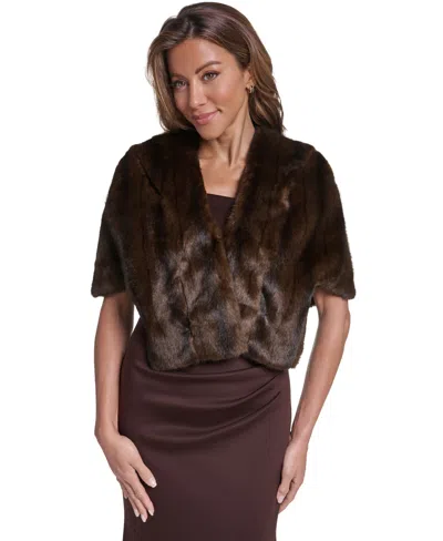 Eliza J Faux-fur Shrug In Burgundy