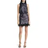 Eliza J Feather Trim Sequin Blouson Minidress In Black Multi