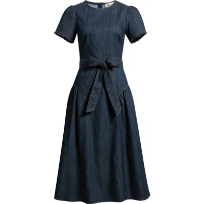 Eliza J Fit & Flare Denim Midi Dress In Blue