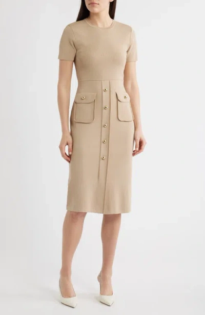 Eliza J Fitted Midi Sweater Dress In Neutral