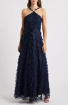 ELIZA J ELIZA J FLOATING FLOW FLORAL SEQUIN HALTER BALLGOWN