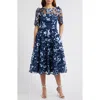 Eliza J Floral Appliqué Cocktail Midi Dress In Navy