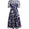 Eliza J Floral Appliqué Cocktail Midi Dress In Navy Multi