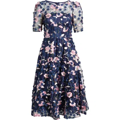 Eliza J Floral Appliqué Cocktail Midi Dress In Navy Multi