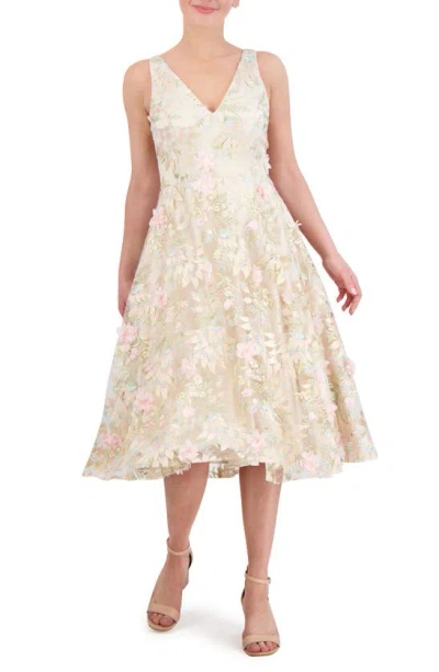 Eliza J Floral Appliqué Fit & Flare Cocktail Dress In Pnk Champagne