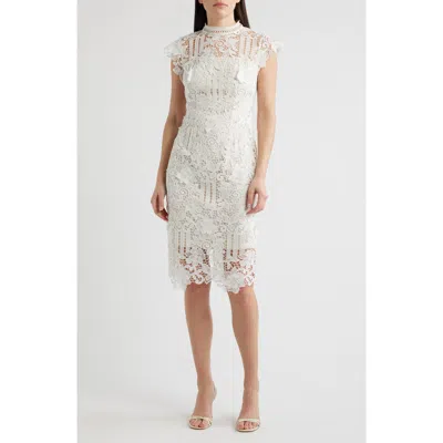 Eliza J Floral Appliqué Lace Sheath Dress In White