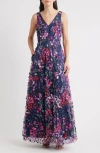 Eliza J Floral Applique Gown In Multi