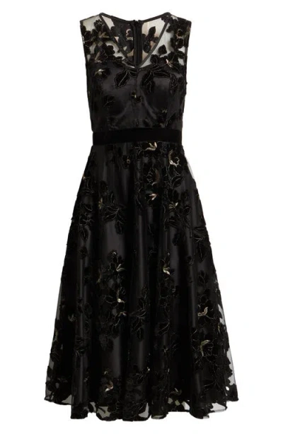 Eliza J Floral Appliqué Sleeveless Party Dress In Black