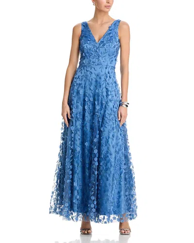 Eliza J Floral Appliqued V Neck Gown In Blue