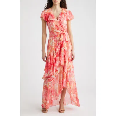Eliza J Floral Asymmetric Ruffle Maxi Dress In Multi