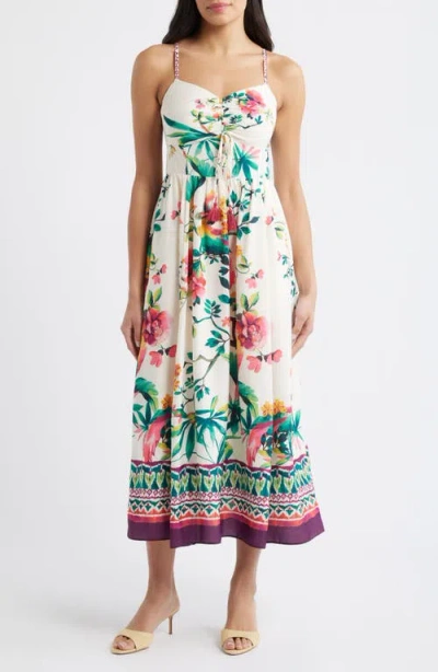 Eliza J Floral Border Print Midi Dress In Multi