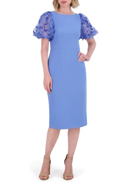 Eliza J Floral Butterfly Appliqué Puff Sleeve Sheath Dress In Periwinkle