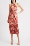 Eliza J Floral Center Twist Sheath Midi Dress In Red