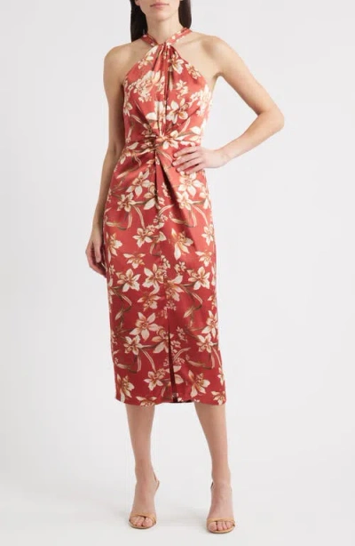 Eliza J Floral Center Twist Sheath Midi Dress In Red