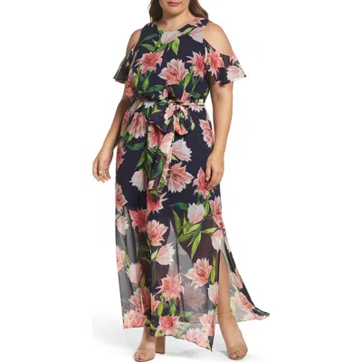 Eliza J Floral Chiffon Cold Shoulder Maxi Dress In Multi