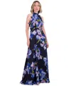 ELIZA J FLORAL CHIFFON RUFFLED HALTER MAXI DRESS