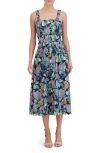 Eliza J Floral Cotton Midi Sundress In Navy Multi