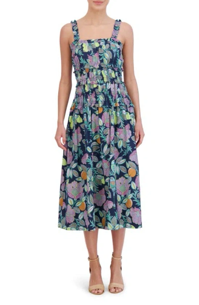 Eliza J Floral Cotton Midi Sundress In Navy Multi