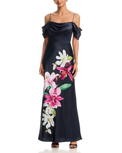 Eliza J Floral Draped Sleeve Corset Gown In Black