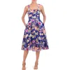 Eliza J Women's Floral Appliqué Mesh Midi Dress In Cobalt