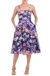 Eliza J Women's Floral Appliqué Mesh Midi Dress In Cobalt