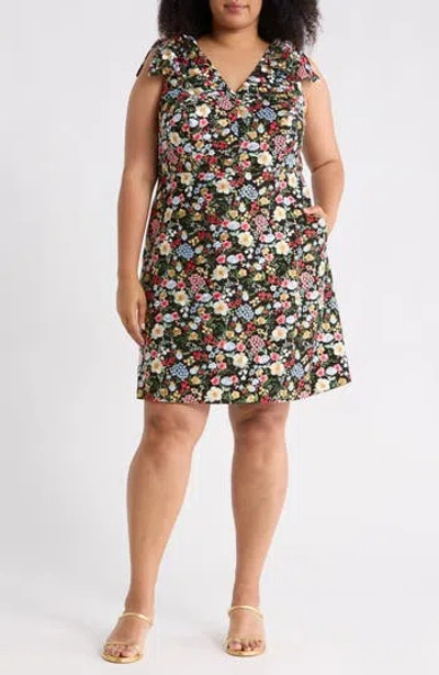 Eliza J Floral Embroidered Bow Shoulder Sleeveless Dress In Multi