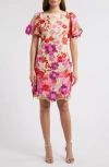 Eliza J Floral Embroidered Puff Sleeve Cocktail Dress In Pink