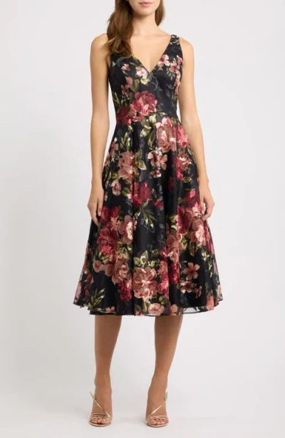 Eliza J Floral Embroidered Sleeveless Chiffon Cocktail Dress In Multi