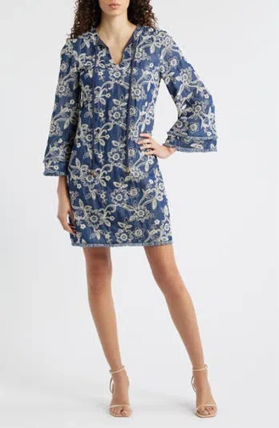 Eliza J Womens Notch Neck Flare Sleeve Short Dress In Blue