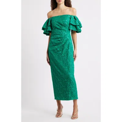 Eliza J Floral Embroidery Off The Shoulder Gown In Green