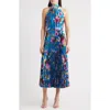 Eliza J Floral High Neck Midi Dress In Blue