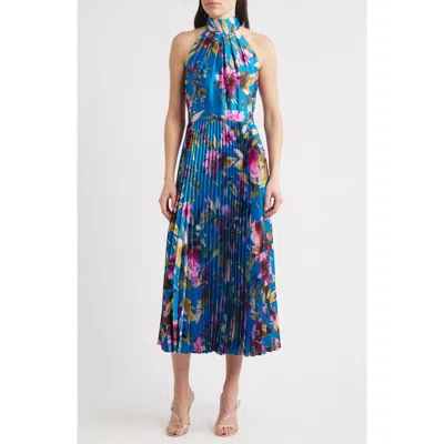 Eliza J Floral High Neck Midi Dress In Blue