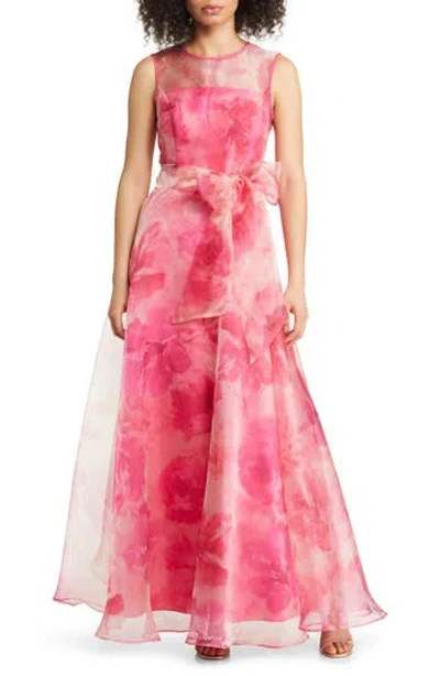 Eliza J Floral Illusion Neck Organza Ballgown In Pink