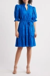 Eliza J Floral Jacquard Belted Dress In Blue
