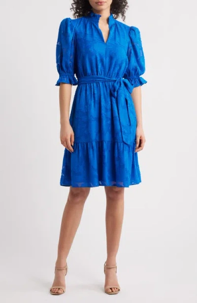 Eliza J Floral Jacquard Belted Dress In Cobalt