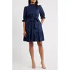 Eliza J Floral Jacquard Metallic Stripe Chiffon Dress In Blue