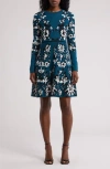 Eliza J Floral Long Sleeve Dress In Teal
